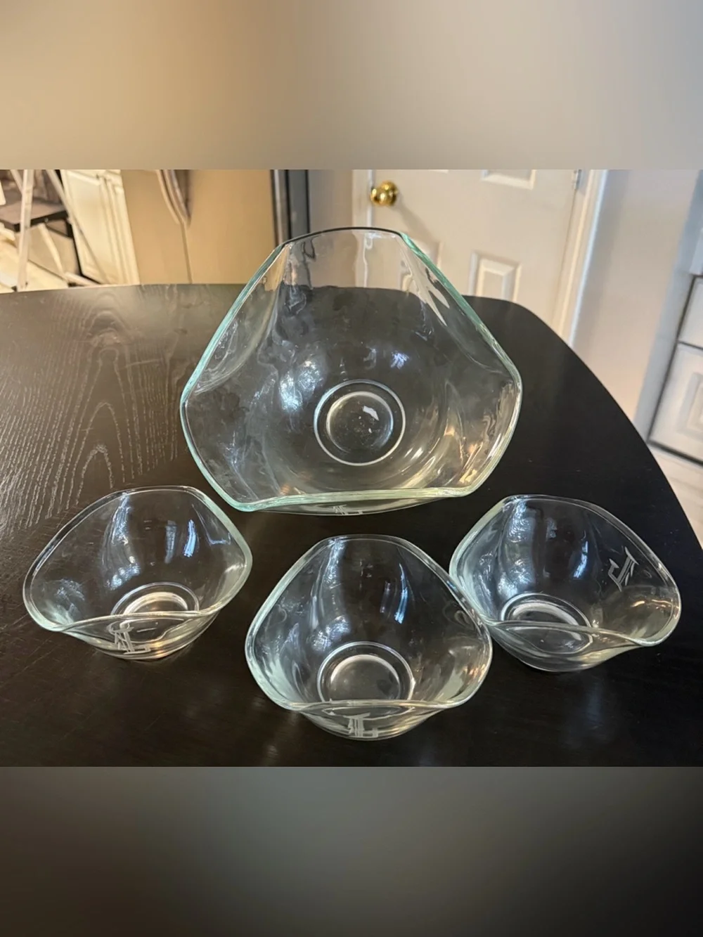 Vntage Clear Glass Pinch or Ruffle-Edge Chip And Dip Bowl Set